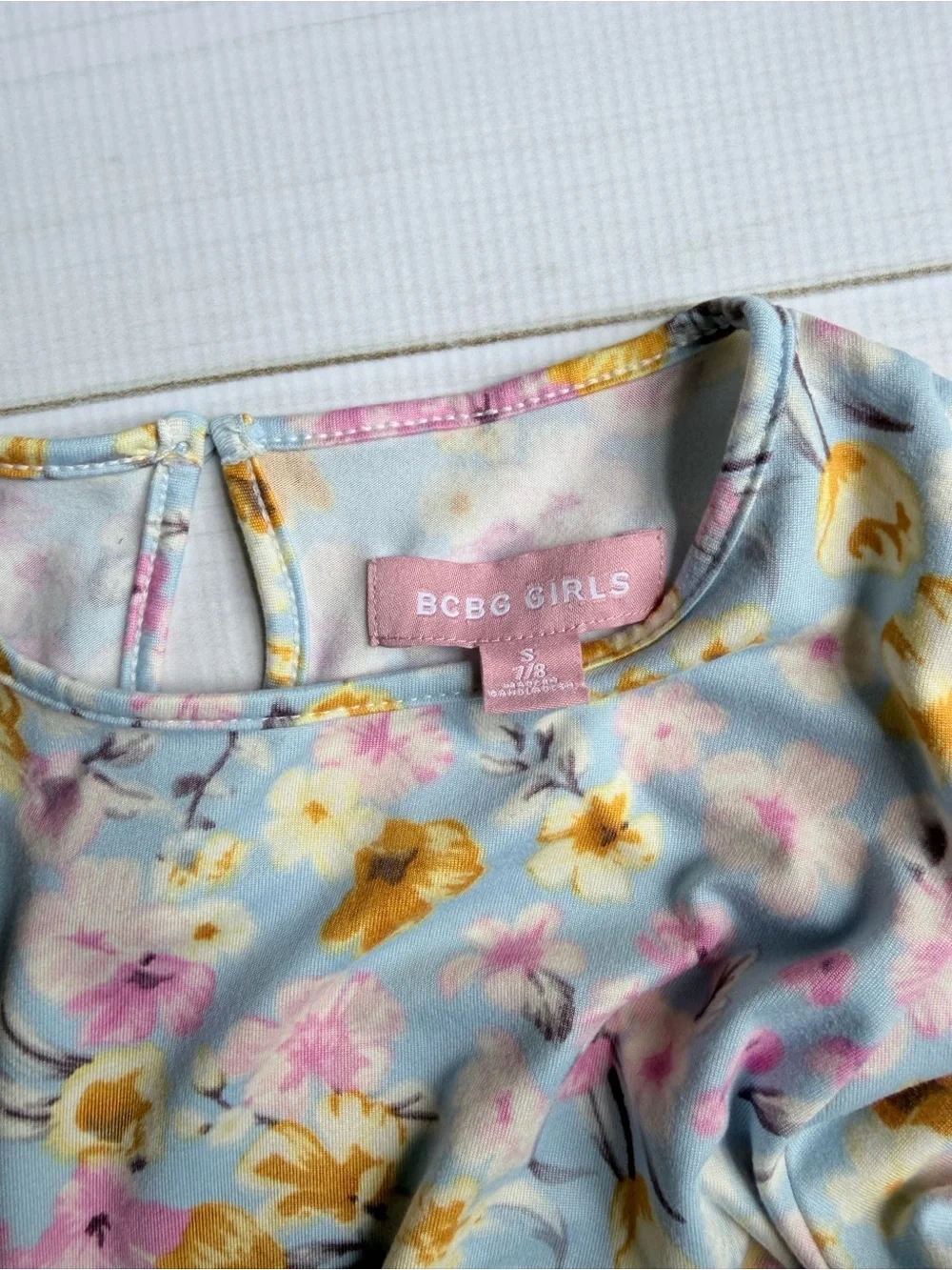 BCBGirls Light Blue Floral Dress with Pink and Yellow Blooms